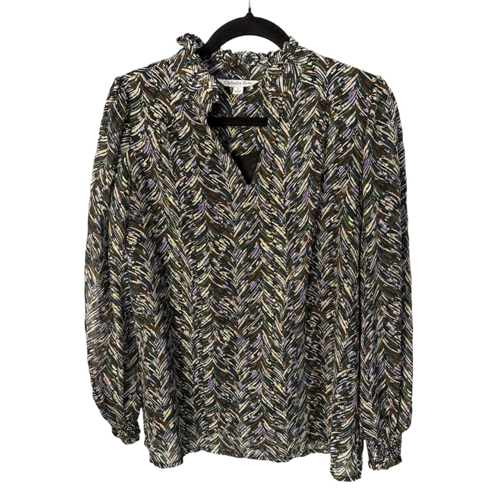 Ophelia Roe Multicolor Metallic Golf Foil Ruffle Neck Size S
